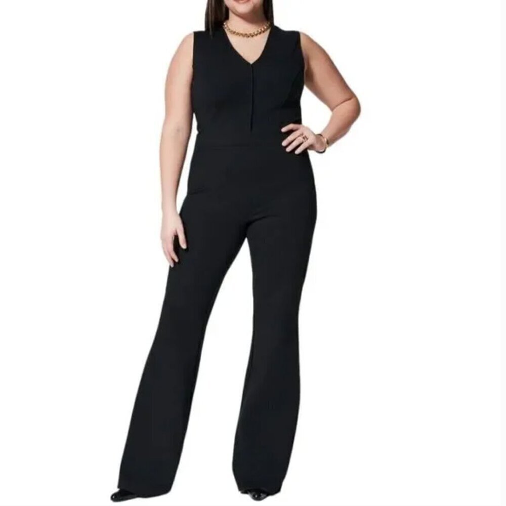 Spanx | The Perfect Sleeveless V-Neck Flared Leg Jumpsuit - Size Xl (Eur 46-48)